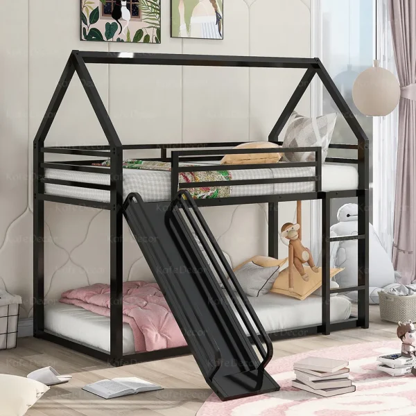 تخت خواب دو طبقه فلزی طرح خانه همراه سرسره مدل SDH02