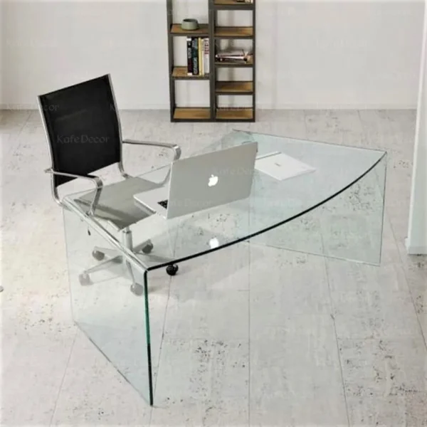 میز اداری مدیریتی شیشه ای خم مدل کمان T150