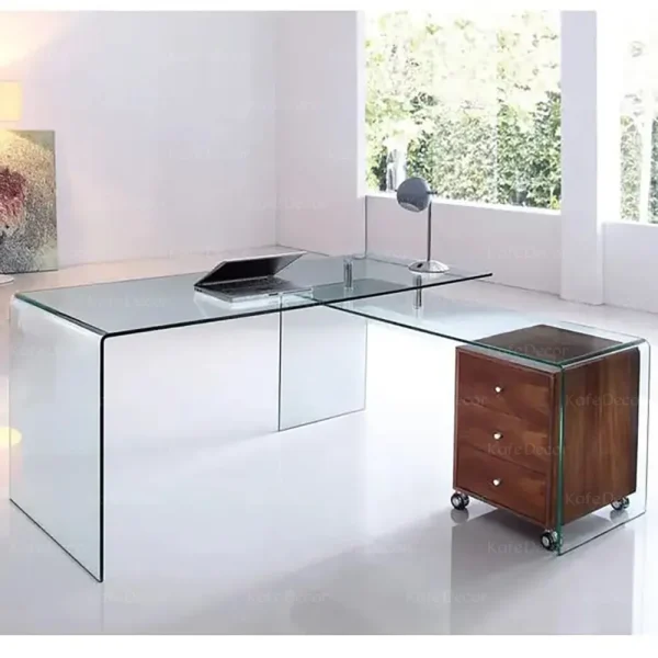 میز اداری و مدیریتی شیشه ای خم مدل L2000