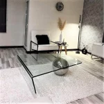 میز جلو مبلی شیشه ای خم مدل گوی دار طلایی