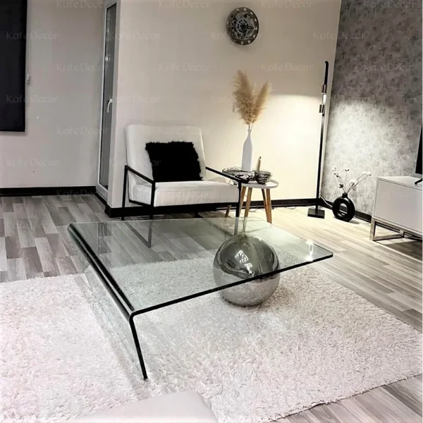 میز جلو مبلی شیشه ای خم مدل گوی دار طلایی